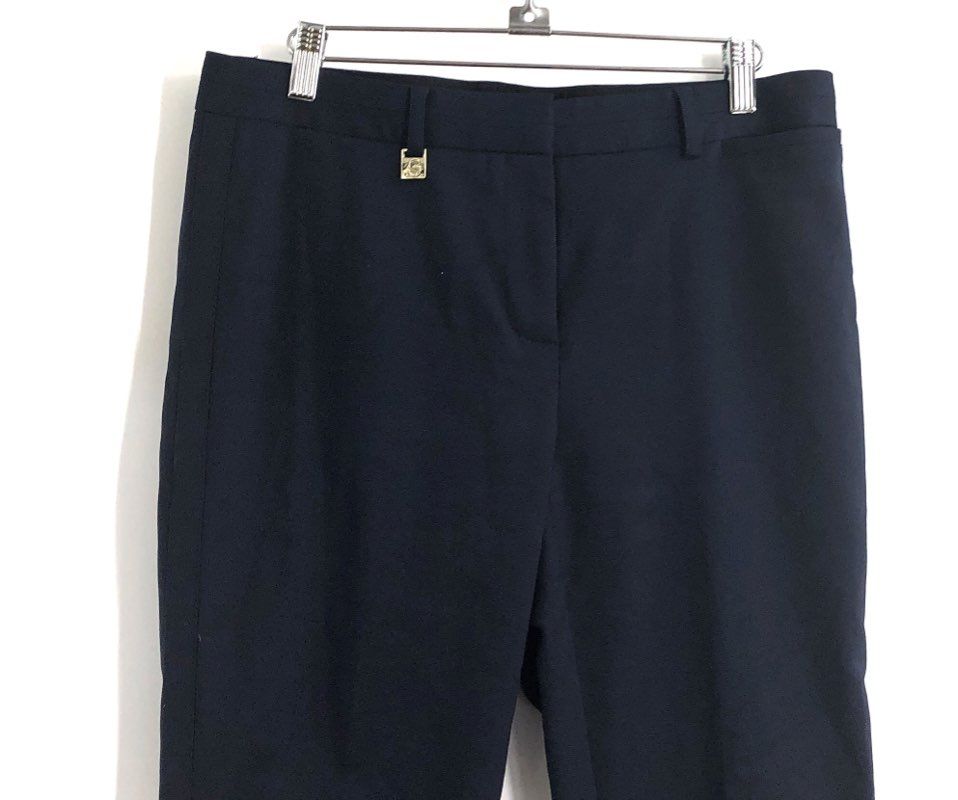Karl Lagerfeld Paris Women's Navy Blue Stretch Cotton Blend Slim Trousers Sz 6