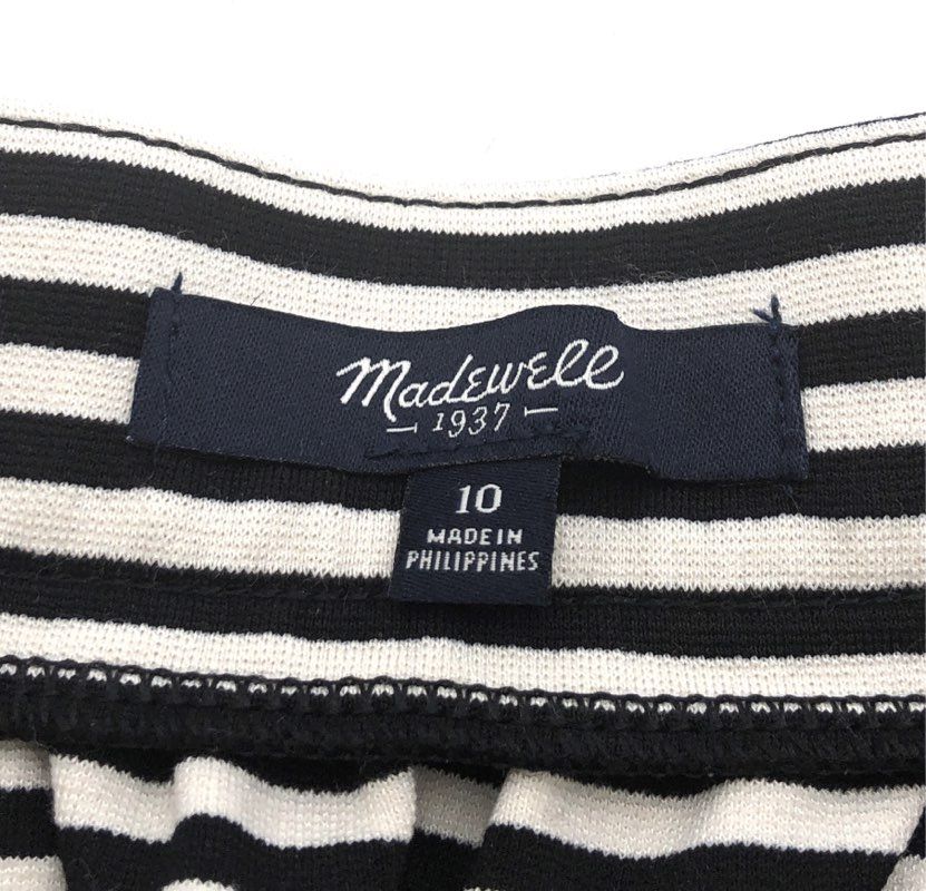 Madewell Women's Black White Striped Ponte Mini Skirt Mixed Stripe Sz 10
