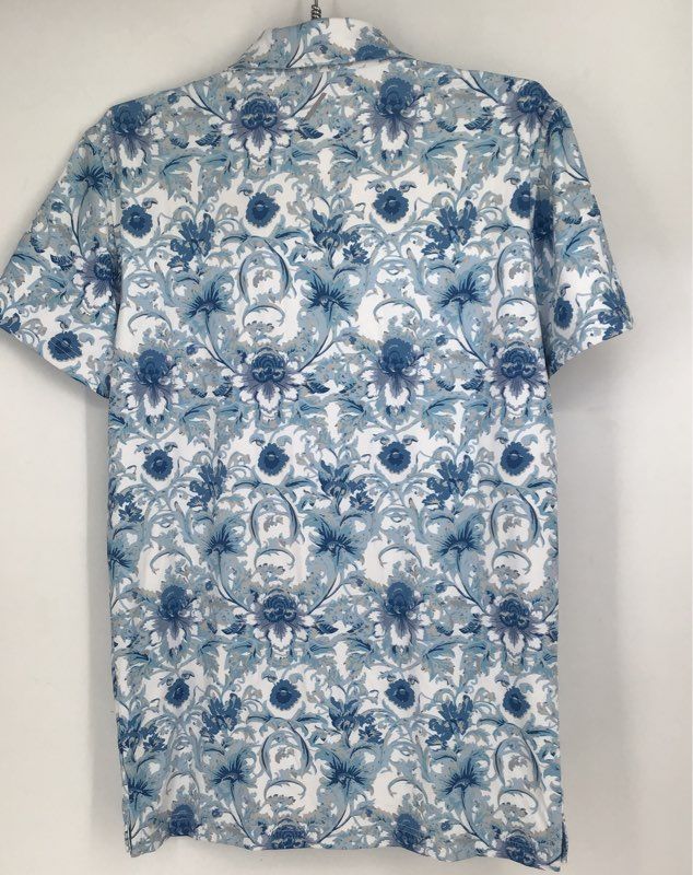 NWT Marc Nelson Men&#39;s Blue Damask Floral Golf Polo Button-Up Shirt - Size S