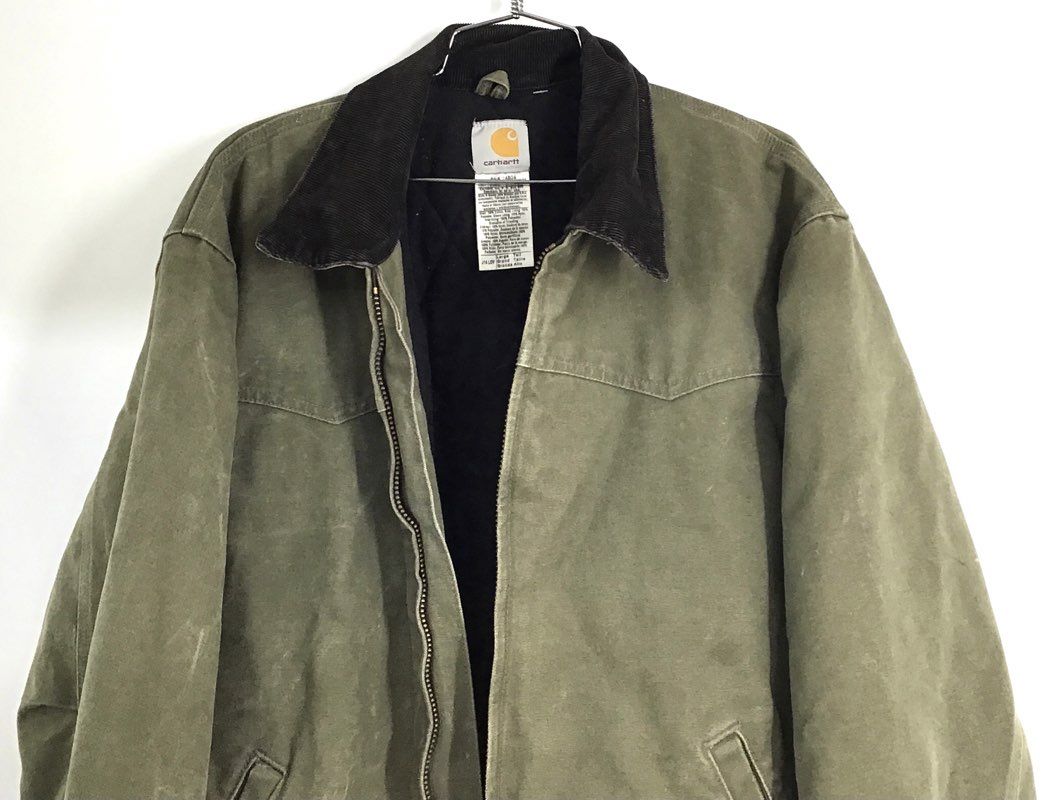 Carhartt Men's Santa Fe Jacket Loden Green Quilt Lined Canvas Distressed Sz LT