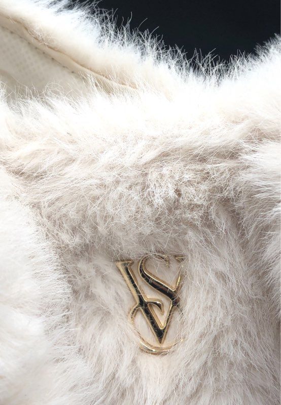 Victoria's Secret Cream Faux Fur Tote Bag Gold Hardware Shoulder Bag