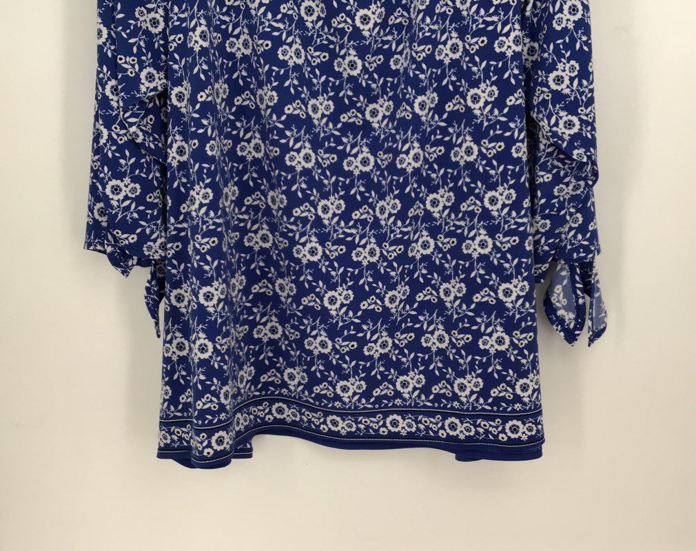 NWT Max Studio Women&#39;s Blue Floral Print Long Sleeve Tunic Top - Size 3X