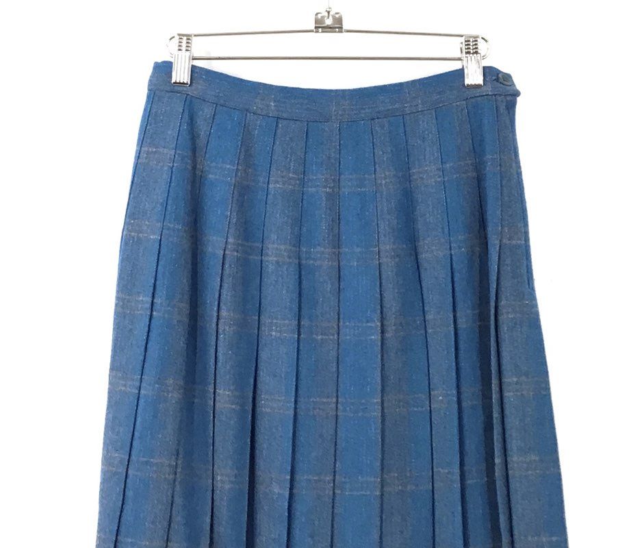 Vintage Pendleton Women's Blue Plaid Wool Pleated Skirt