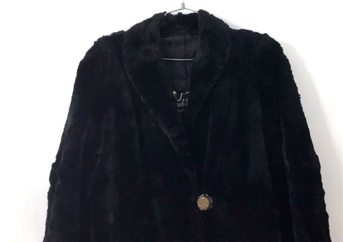 Vintage Regina Women's Black Seal-Dyed Coney Fur Long Coat Husch Bros. Sz L