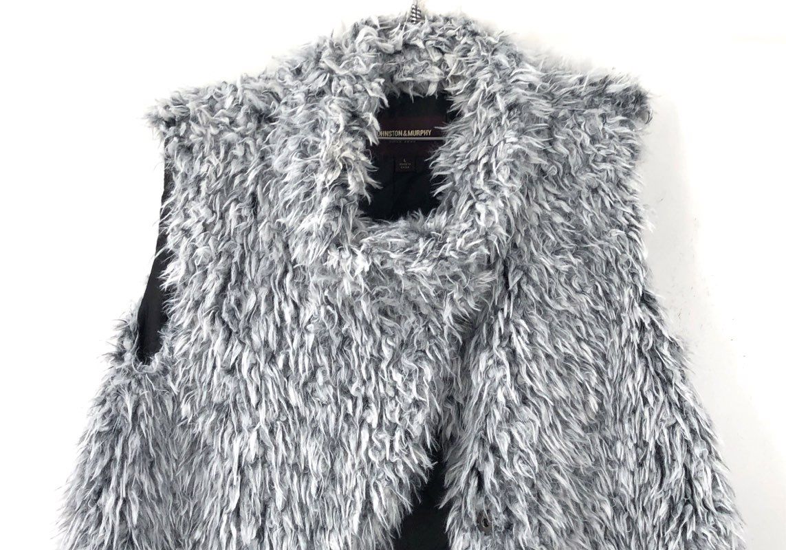 Johnston & Murphy Women's Gray Faux Fur Shaggy Vest Open Front NWT Size L