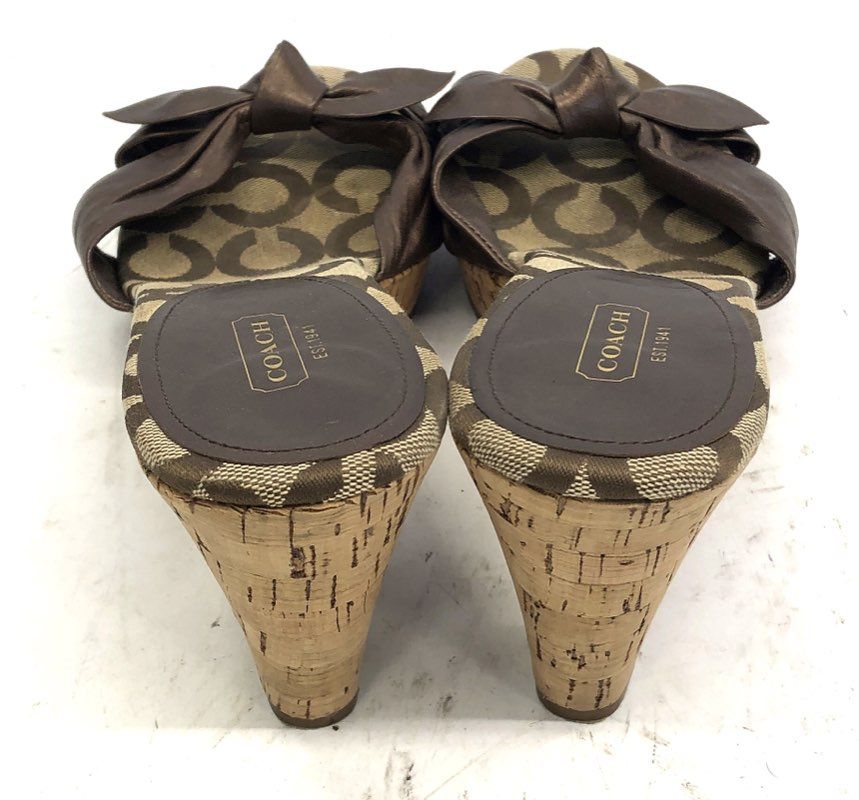Coach Karen Signature Jacquard Metallic Bronze Wedge Heel Sandals Size 10B
