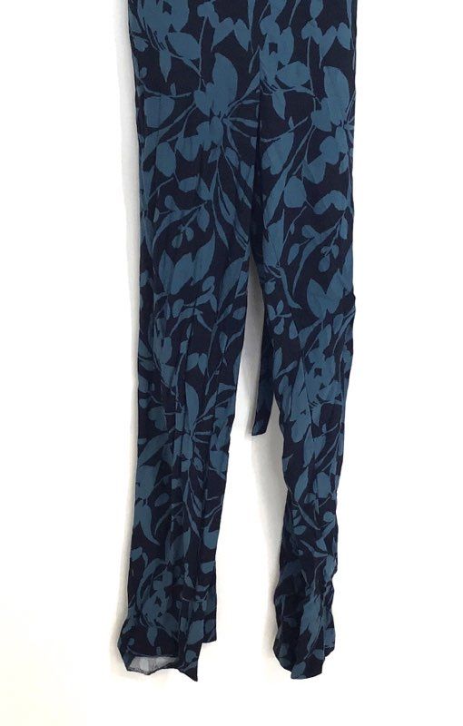 LOFT Women's Navy Teal Floral Print Sleeveless Surplice V-Neck Jumpsuit Sz 0T