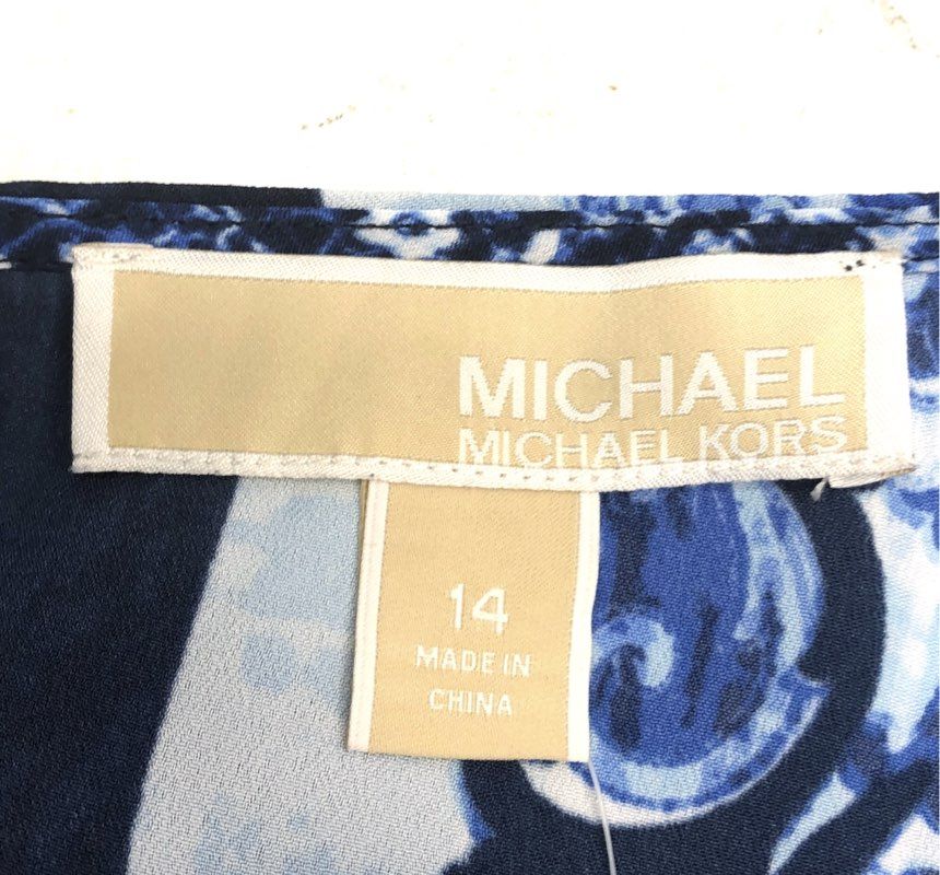 Michael Michael Kors Women's Marina Blue Paisley Popover Dress NWT Sz 14