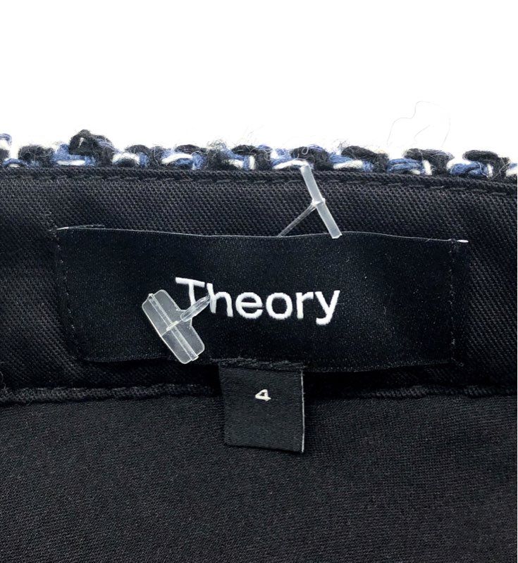 Theory Women's Autumn Tweed Diag Mini Skirt Blue Multi Fringe Hem Sz 4 NWT