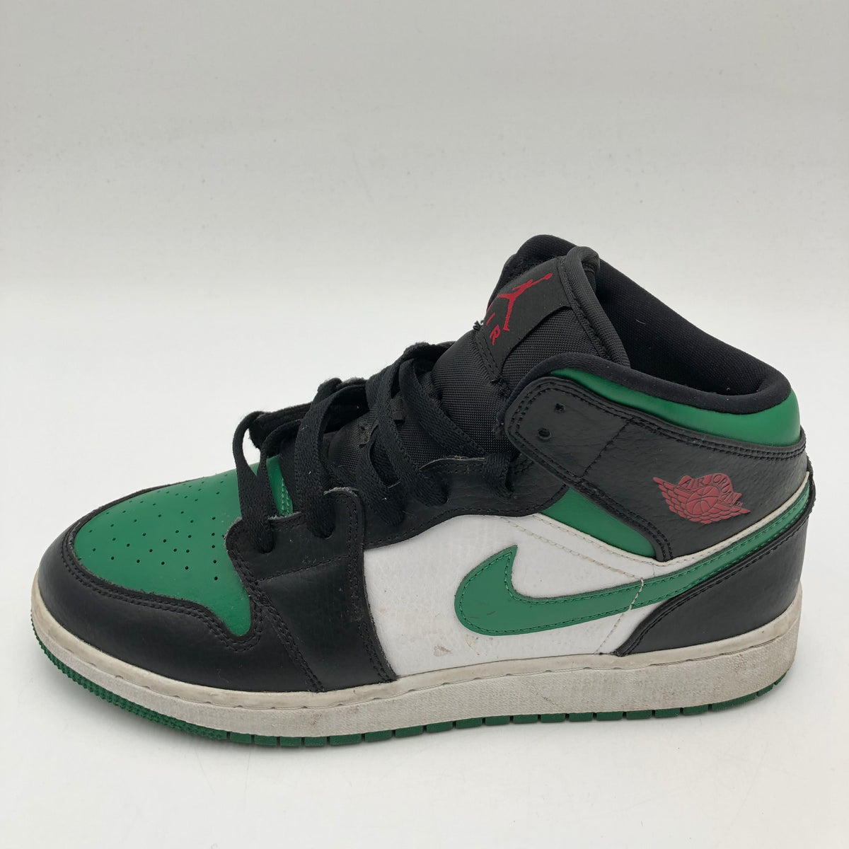 Nike Air Jordan 1 Mid Black Pine Green White GS Sneakers Size 7Y COA