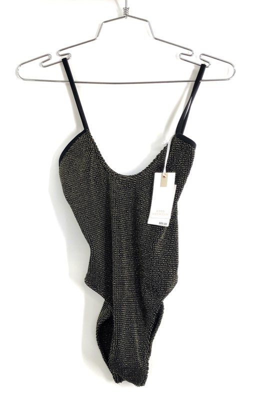 Good American Women's Black Gold Metallic One Piece Swimsuit Ribbed NWT Sz 00/0