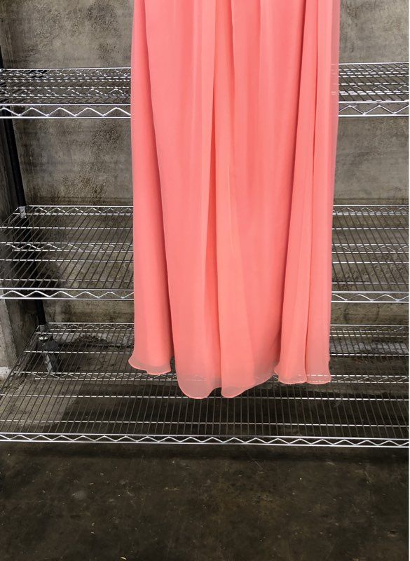 Alyce Designs 1325 Women's Gown Maxi Dress Coral Chiffon Beaded Open Back Sz 6