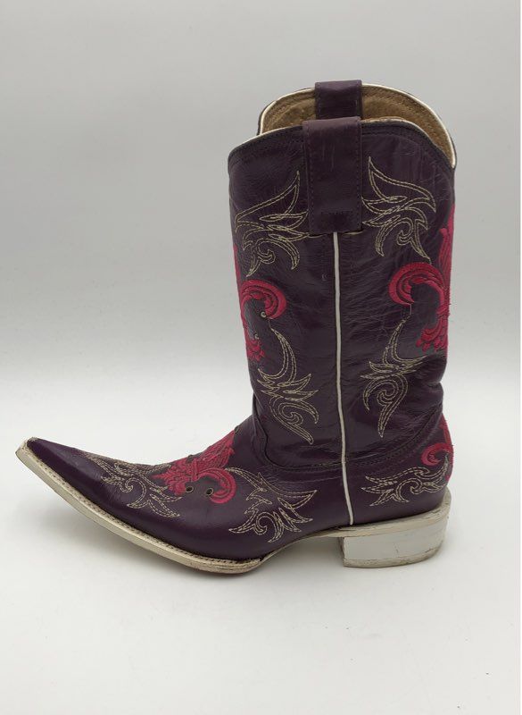 Botas Aguila Real Purple Pink Fleur De Lis Embroidered Cowboy Boots Sz 8.5