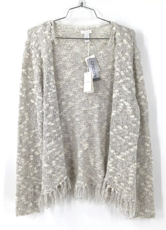 NWT Chico's Women's Soft White Poetic Fringe Cardigan Sweater - Size 1