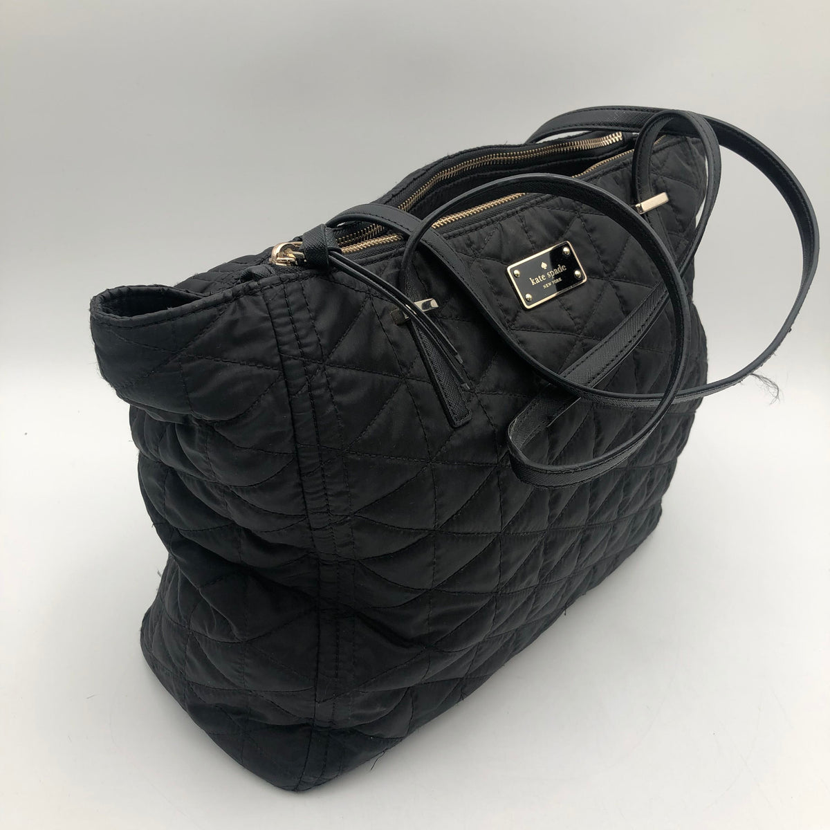 Kate Spade Black Quilted Tilly Tote Bag Gold Hardware COA