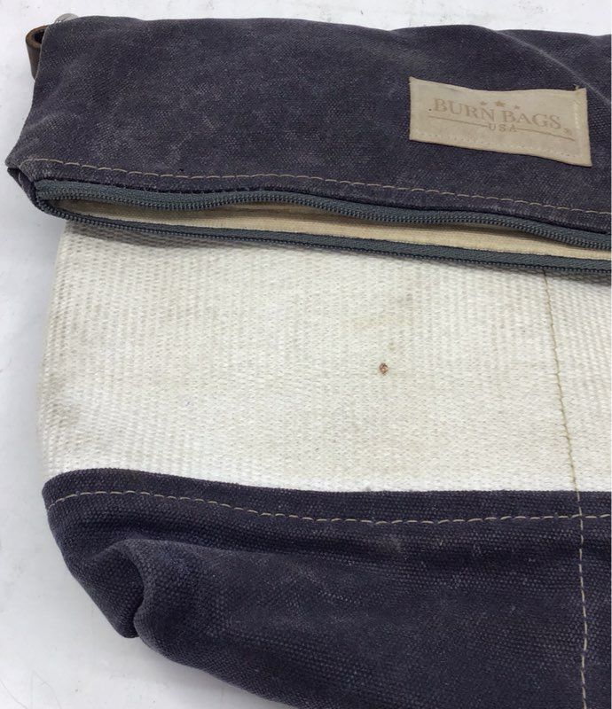 Burn Bags USA Navy Blue Cream Canvas Fire Hose Foldover Crossbody Bag