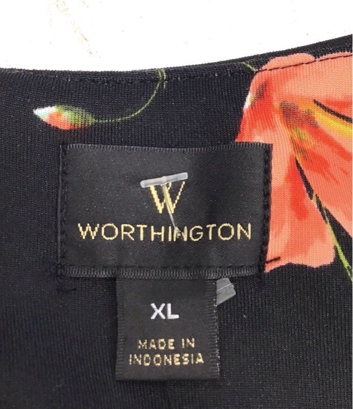 Worthington Women's Black Floral Sleeveless Shift Dress Gold Back Zip Sz XL NWT