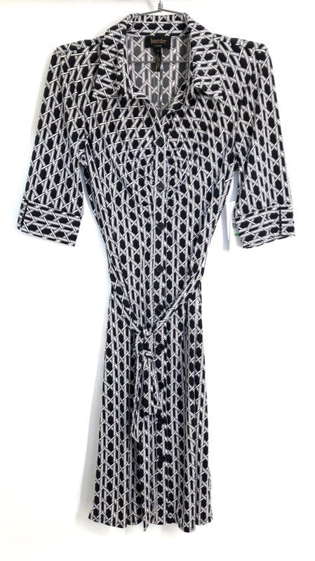 Laundry by Shelli Segal Women's Black White Geometric Shirt Dress NWT Sz 8