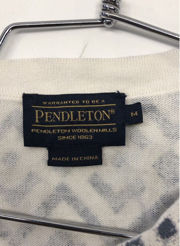 Pendleton Women's Blue Gray Geometric Maze Pattern Cotton Button Cardigan Sz M