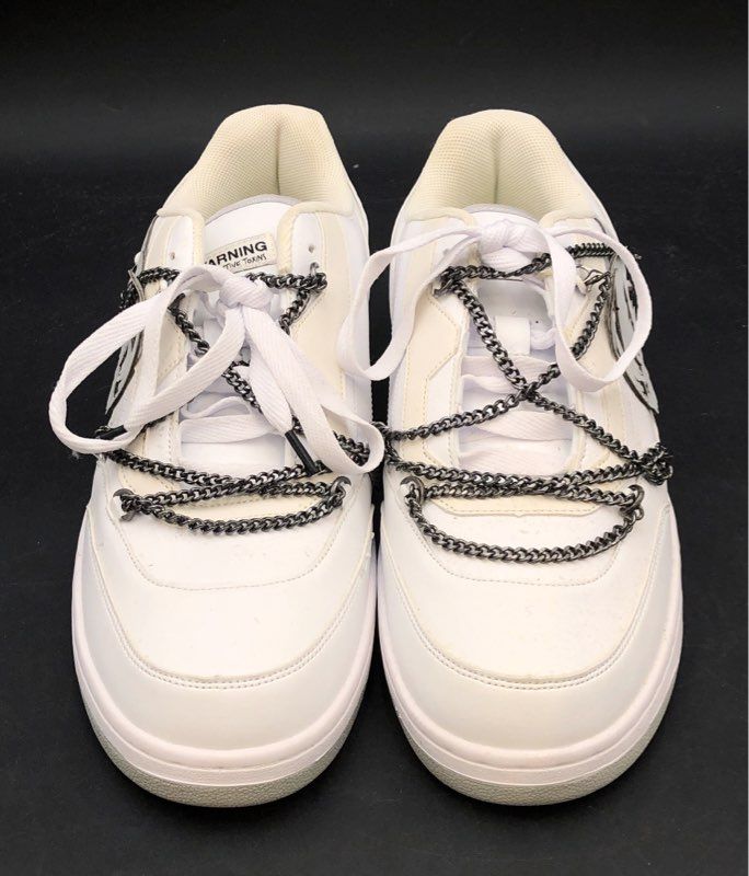 White Skull Chain Embellished Low Top Fashion Sneakers Mens Size 10.5