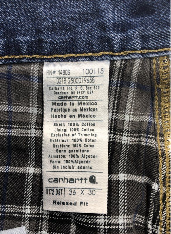 NWT Carhartt Men's Blue Relaxed Fit Denim Straight Jeans - Size 36X30