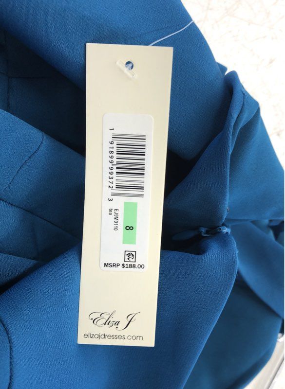 Eliza J Women's Teal Gown Dress NWT Sleeveless Ruffle Cascade Formal Sz 8