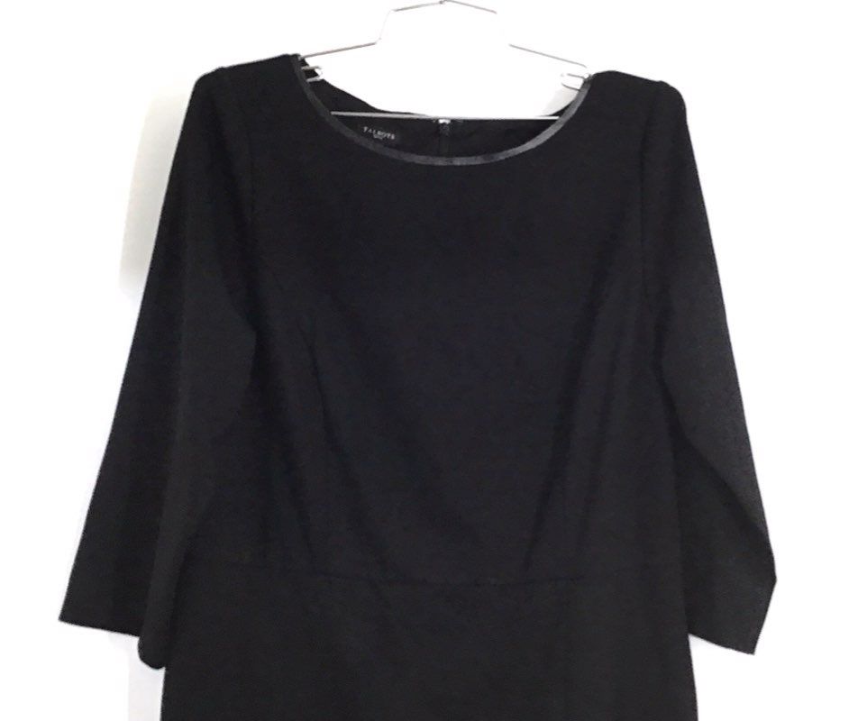 Talbots Women's Black Faux Leather Trim 3/4 Sleeve Sheath Dress Sz 10P NWT