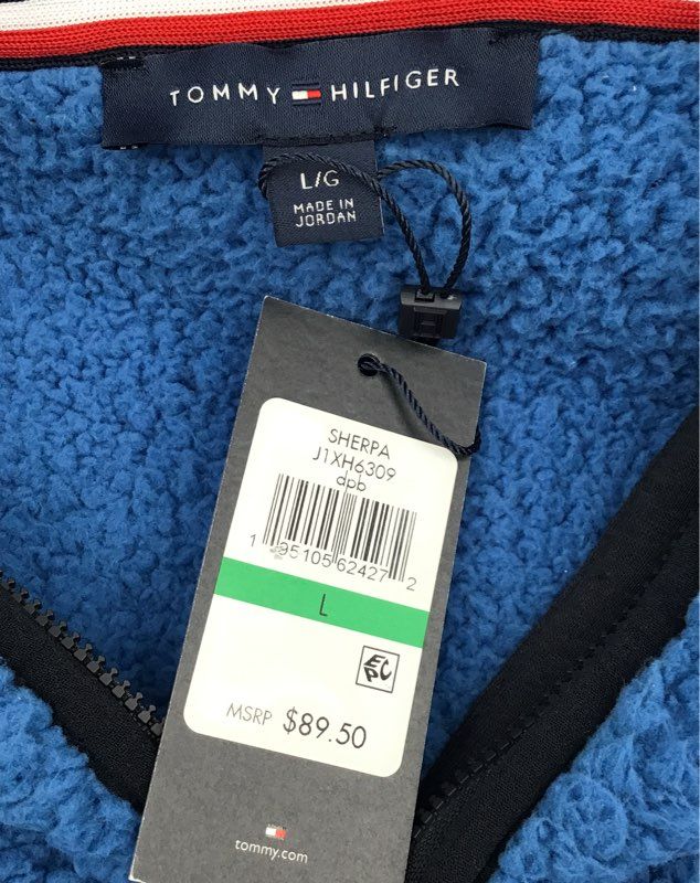 NWT Tommy Hilfiger Women&#39;s Blue Fleece Long Sleeve Pullover Hoodie - Size Large