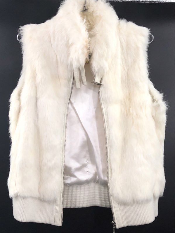Vintage Y2K Wilsons Leather Maxima Women's White Rabbit Fur Zip Vest Sz XL