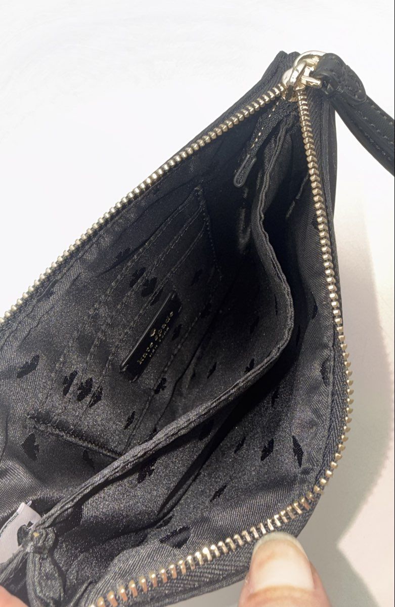 Kate Spade New York Black Nylon Wristlet Small Pouch Clutch Gold Hardware