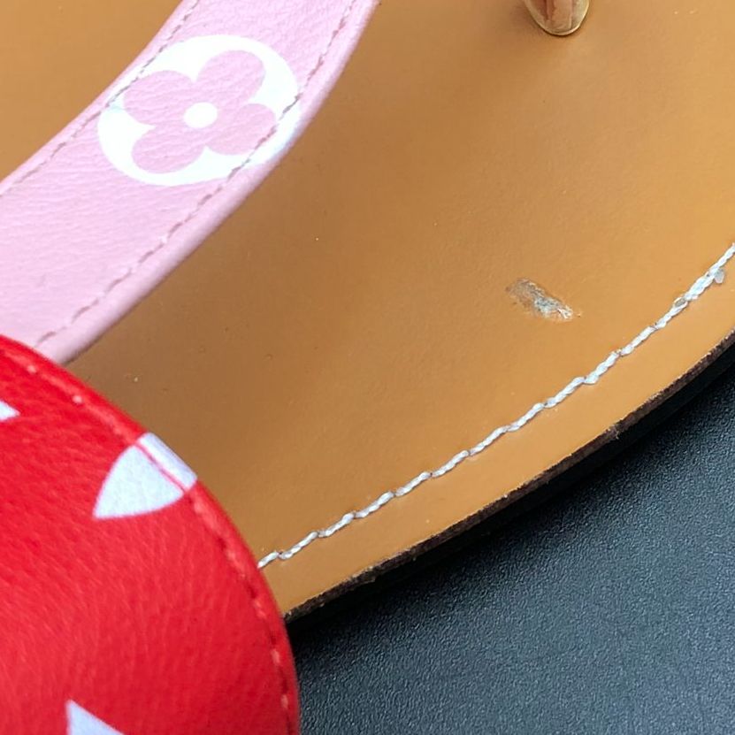 Louis Vuitton Inspired Women's Brown/Red/Pink Monogram Print Sandals - Size 38