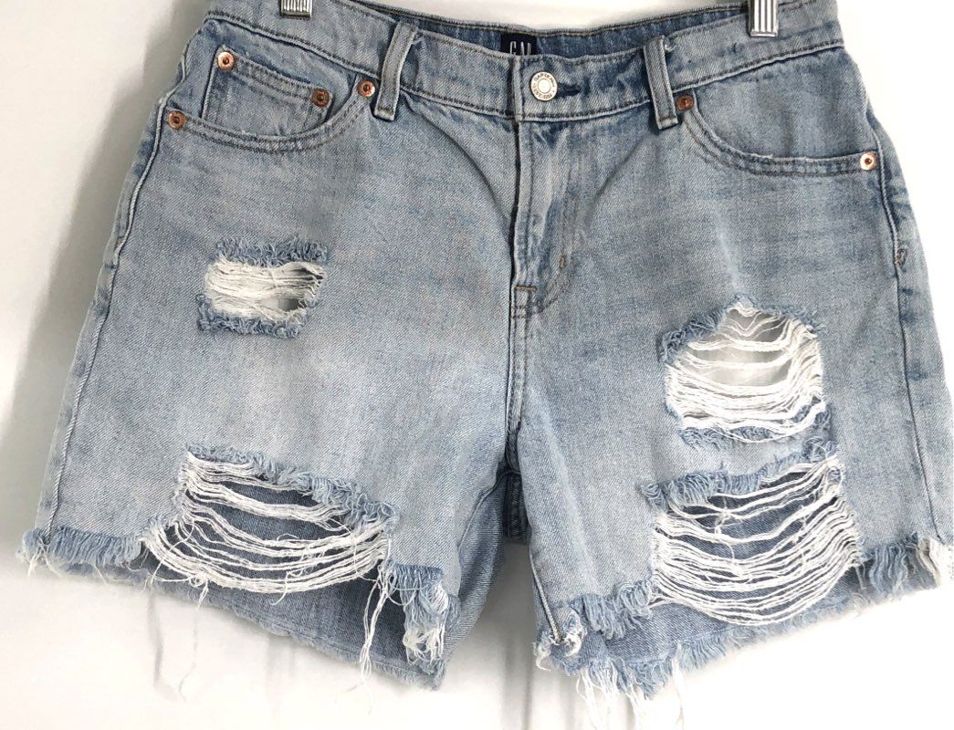 Gap Women's Light Blue High Rise Distressed Frayed Hem Denim Shorts Sz 27