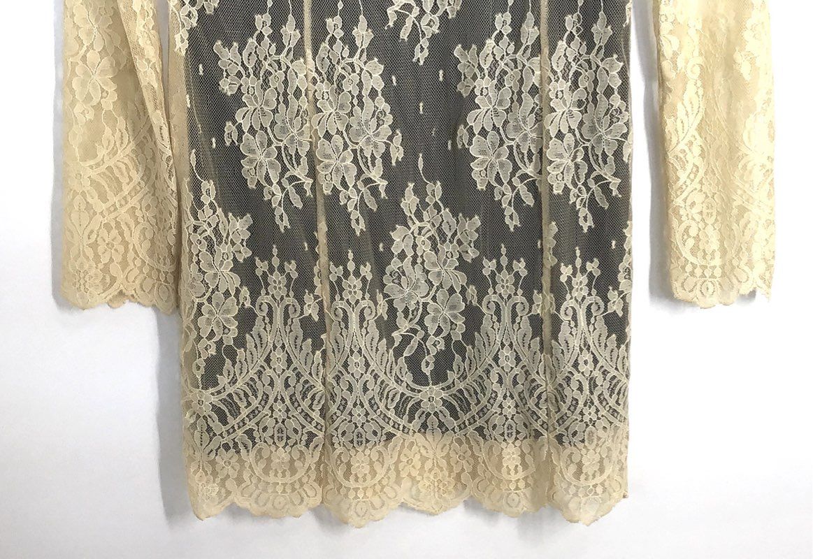 Free People Women's Ivory Lace Long Sleeve Mini Dress Black Lining NWT Sz S