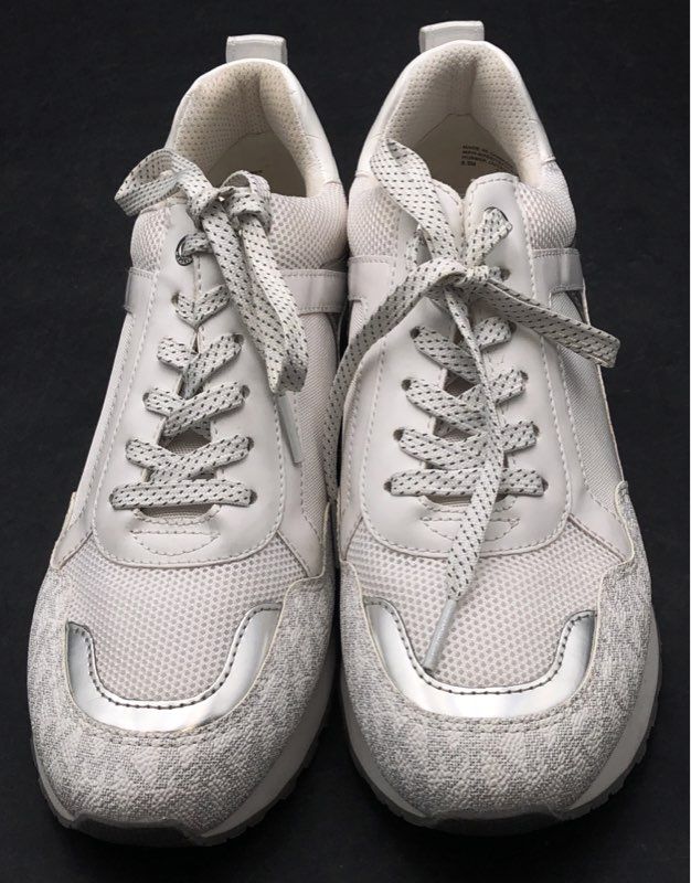 Michael Kors Allie Stride White Silver MK Logo Lifestyle Sneakers Size 8.5