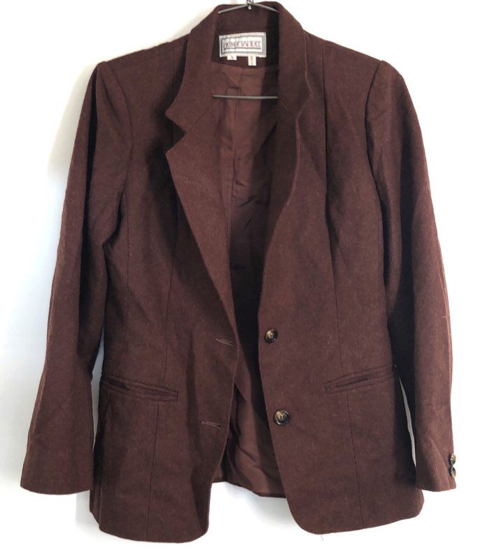 Vintage 80s Normandee Women's Brown Wool Blend Two Button Blazer Jacket Sz 9