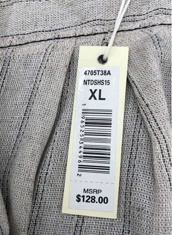 Max Studio Women's NWT Beige Striped Popover Tunic Roll Tab Sleeve Sz XL