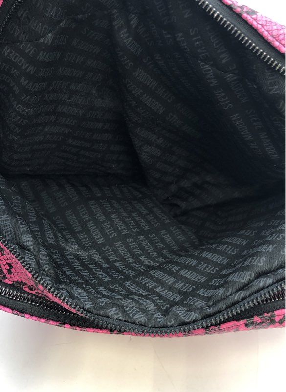 Steve Madden Pink Snakeskin Print Wristlet Pouch Bag Matte Black Hardware