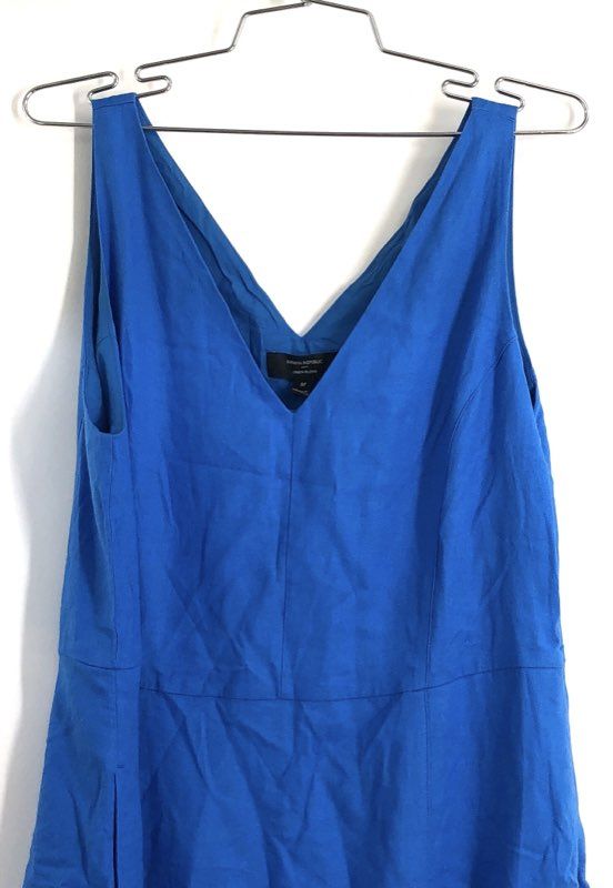 Banana Republic Women's Blue Linen-Blend V-Neck Sleeveless Midi Dress NWT Sz M