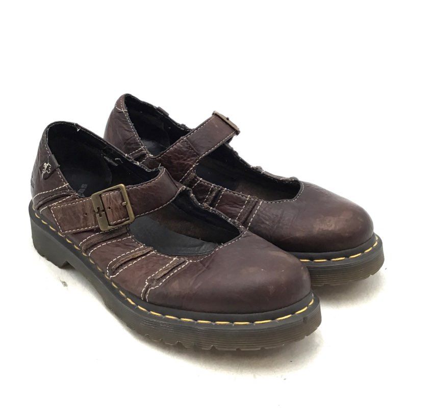 Dr. Martens Women&#39;s Brown Round Toe Chunky Heel Mary Jane Shoes - Size 9