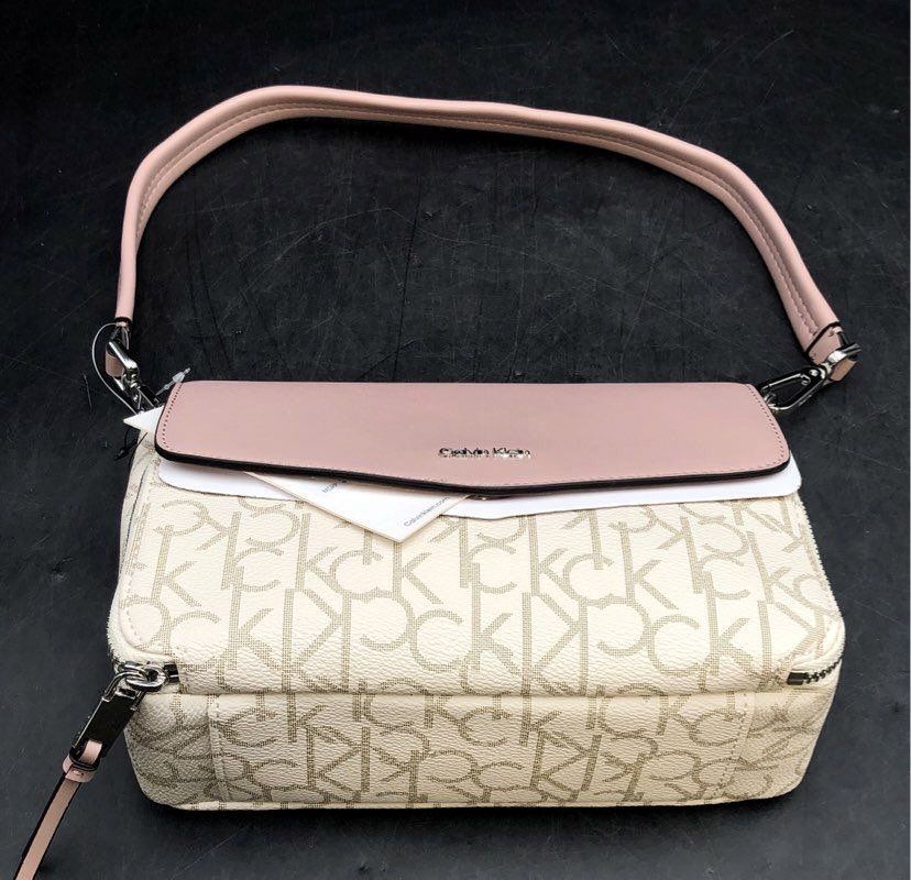 NWT Calvin Klein Rose White Logo Print Top Handle Bag