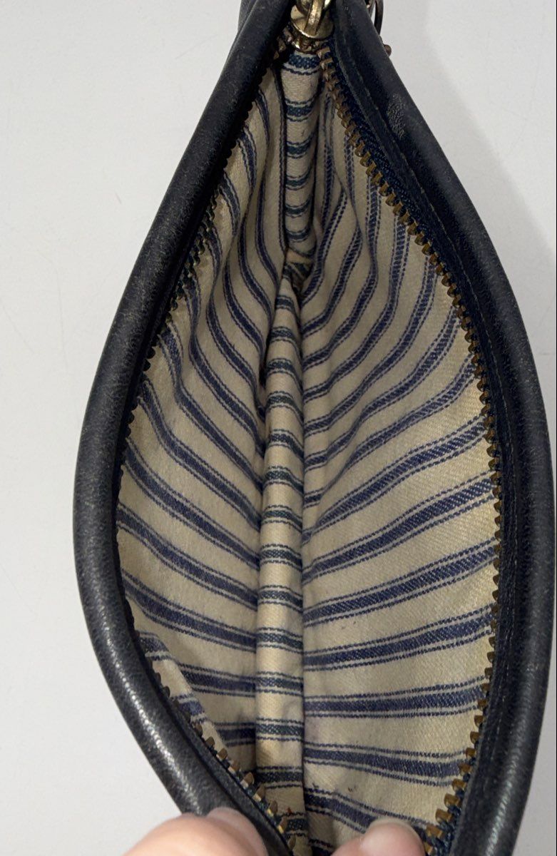 Vintage Coach Black Leather Legacy Pouch Clutch Bag Striped Lining Brass