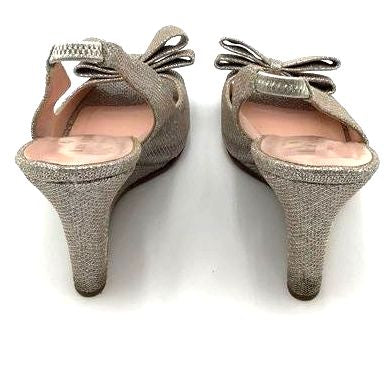 Kate Spade New York Charm Silver Glitter Slingback Heels- Size: 6.5 (+COA)