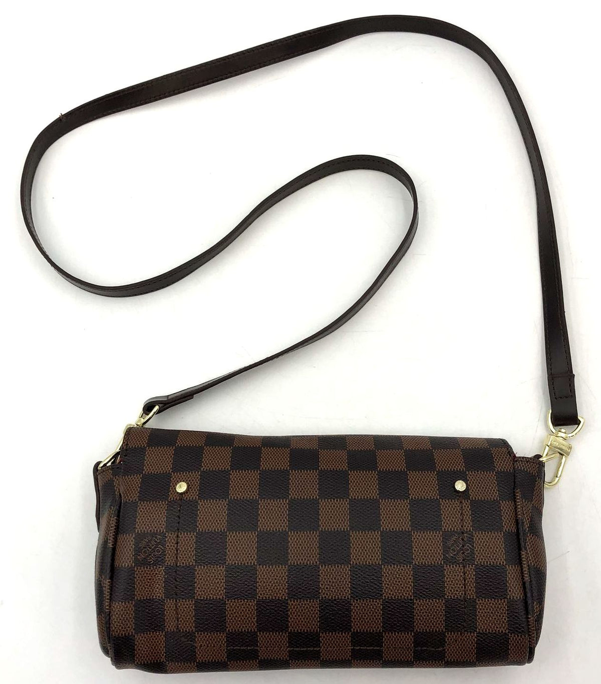 Louis Vuitton Inspired Favorite PM Ebene Brown Damier Print Canvas Crossbody Bag
