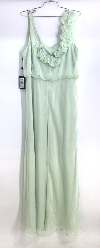 Adrianna Papell Women's Mint Green One Shoulder Rosette Chiffon Gown NWT Sz 18