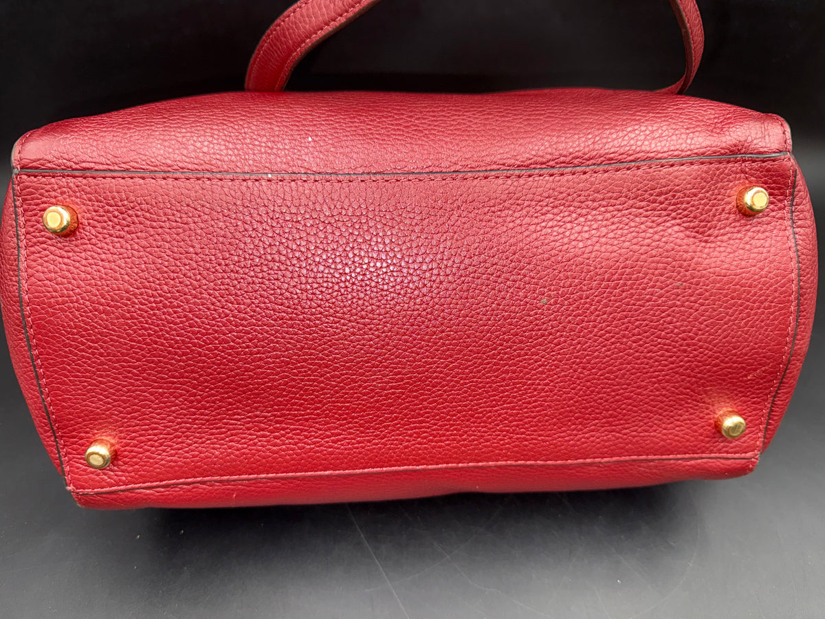Coach Red Pebbled Leather Katy Satchel Crossbody Handbag Gold Hardware COA