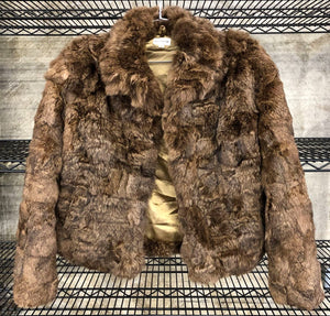 Vintage Genuine Brown Rabbit Fur Designer Women's Jacket w/ Satin Lining - Sz M