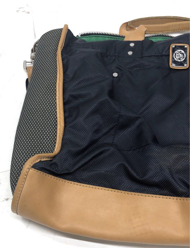 Vintage Diesel Industry Navy Mesh Tan Leather 2-Way Tote Crossbody Bag Large