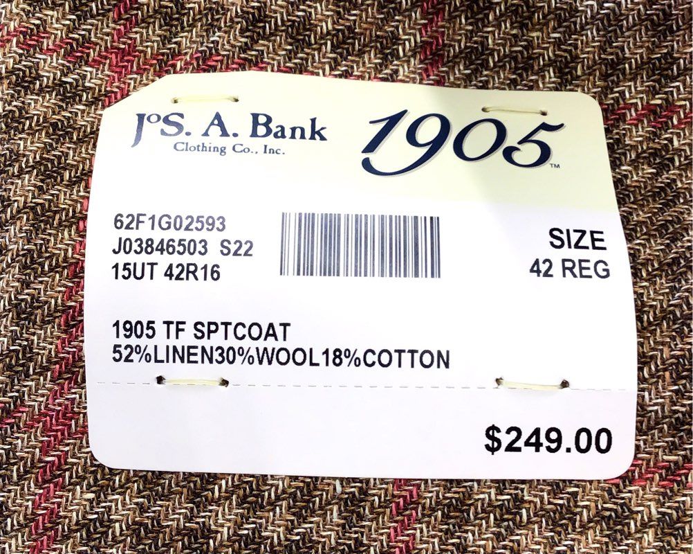NWT Jos. A. Bank Men's Brown Houndstooth Sport Coat - Size 42