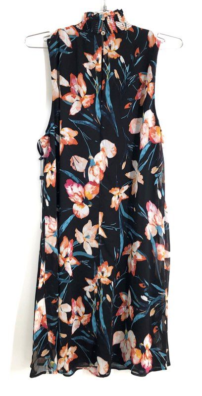 Tommy Hilfiger Womens Black Floral Smocked Mock Neck Sleeveless Blouse NWT Sz 12