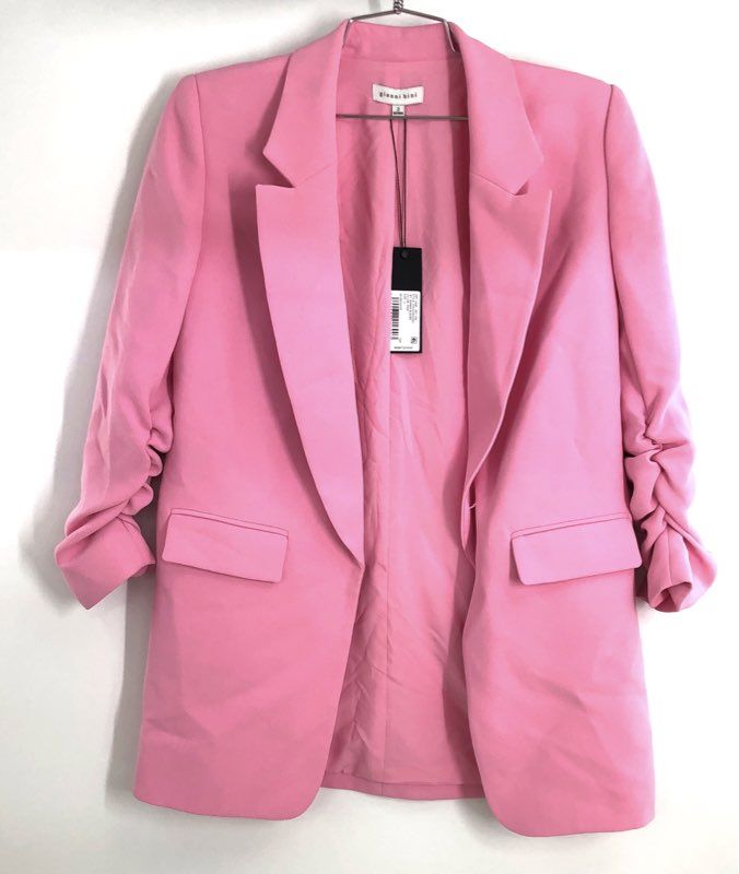 Gianni Bini Women's Pink Jemma Blazer Ruched 3/4 Sleeve Open Front NWT Size 2